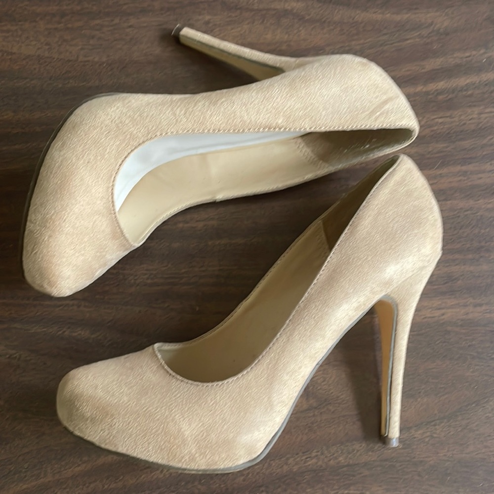 Taupe suede heels